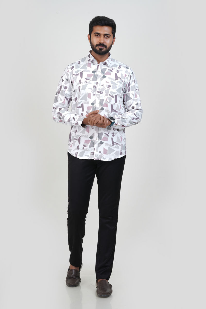 Freeco Geometric Printed Formal Shirt – Full Sleeve (Dusty Mauve)