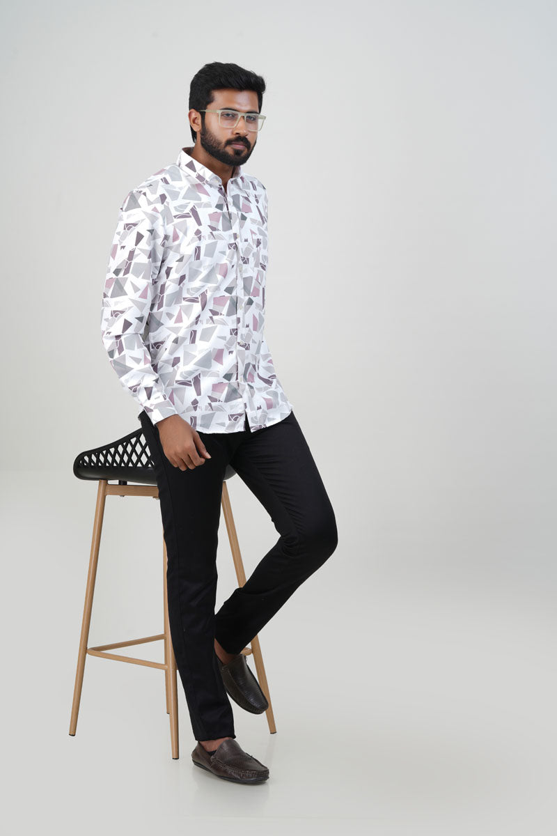 Freeco Geometric Printed Formal Shirt – Full Sleeve (Dusty Mauve)