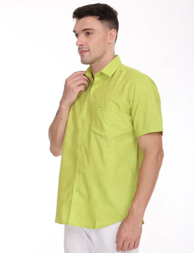 Linseed Cotton Green Colour Half Sleeve Shirt- 17001 Main Image