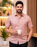 Buy 1 get 1 free - Rixo Printed Shirt - 38 Half Sleeve -   Peach  (16002)