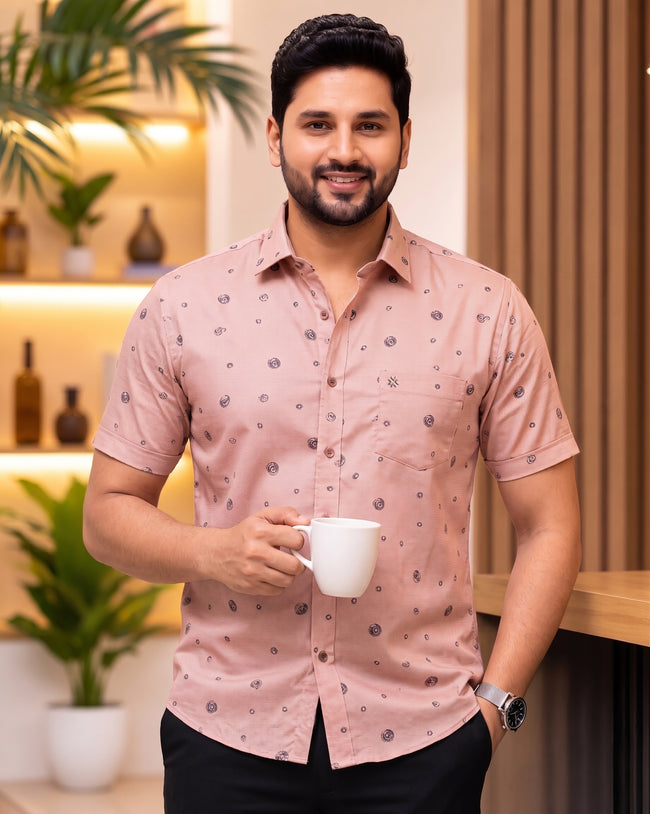 Buy 1 get 1 free - Rixo Printed Shirt - 38 Half Sleeve -   Peach  (16002) Hover Image