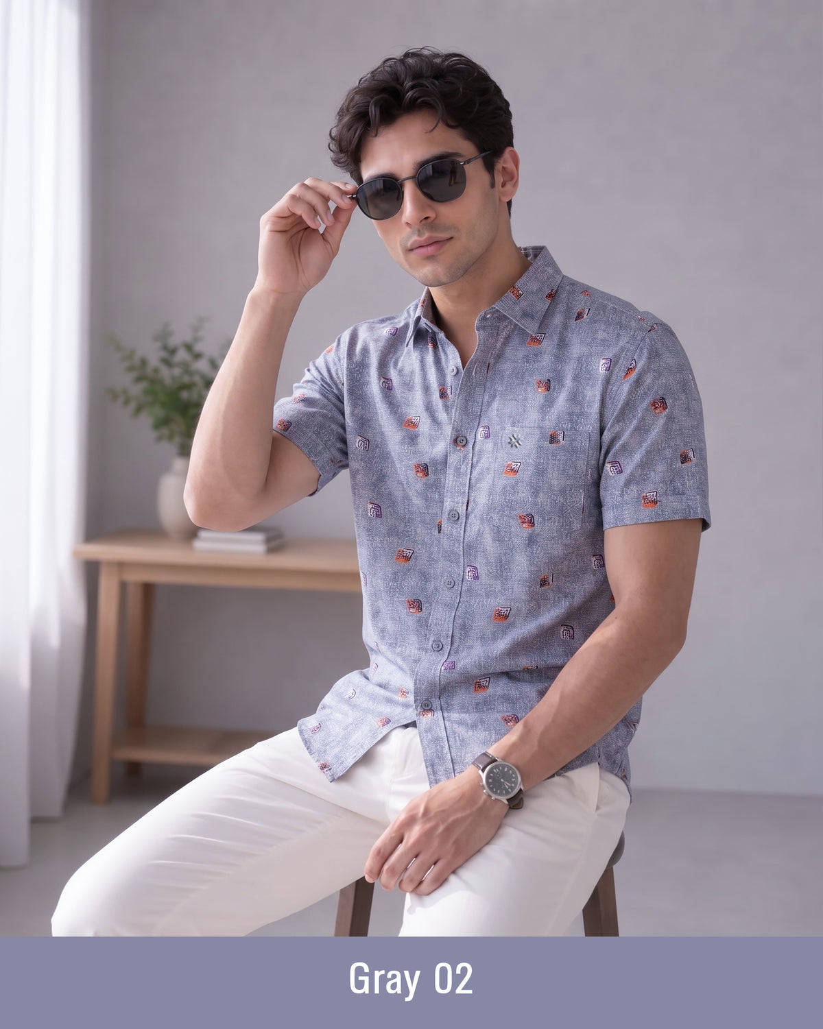 Buy 1 get 1 free - Rixo Printed Shirt -38 Size (Half Sleeve)
