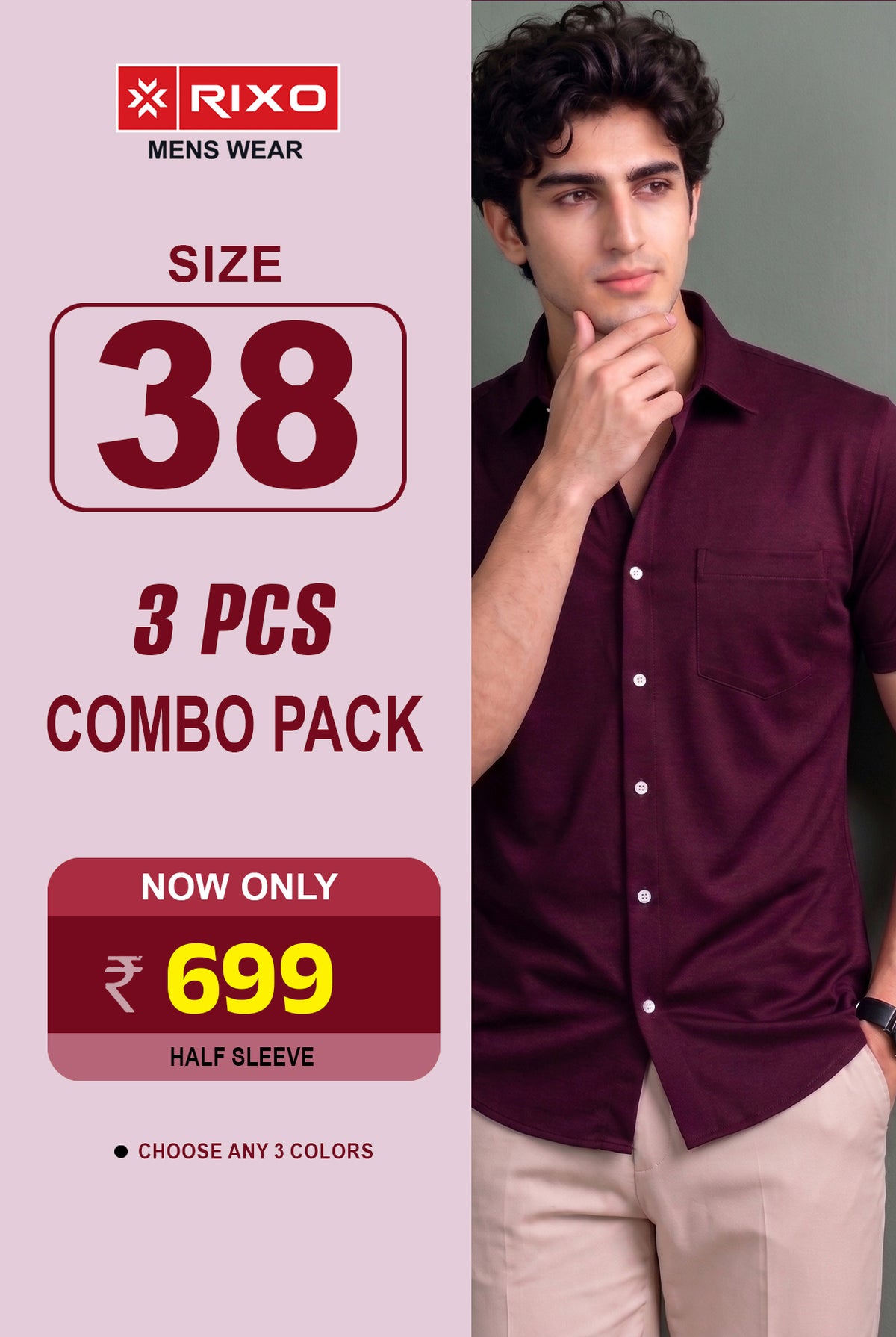 3 Pcs Combo Half Sleeve Shirts - size 38