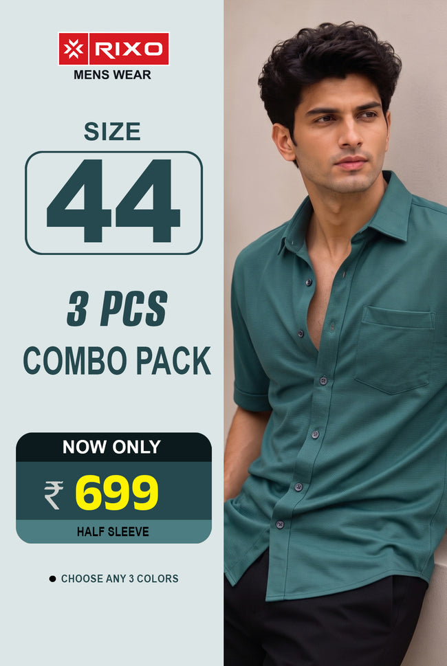 3 Pcs Combo Half Sleeve Shirts - size 44- Hover Image