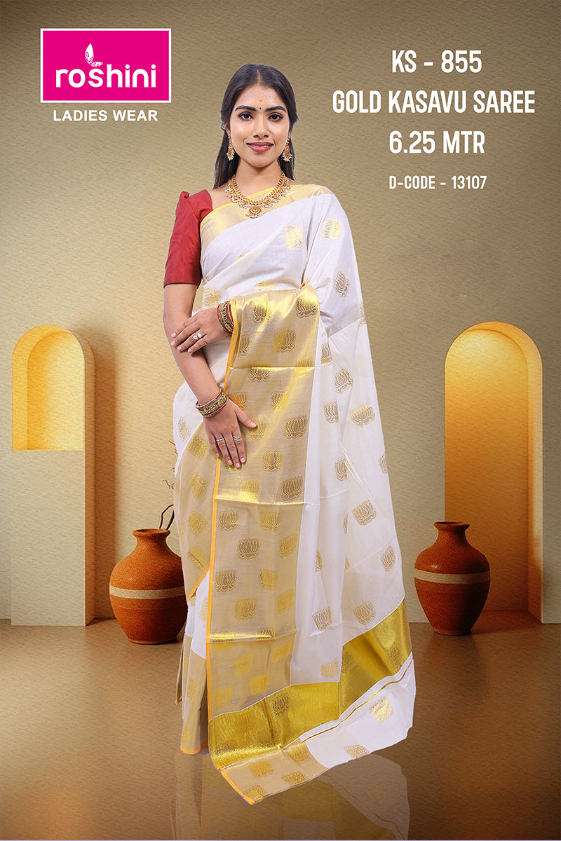 KS-855 GOLD KASAVU SAREE 6.25 MTR
