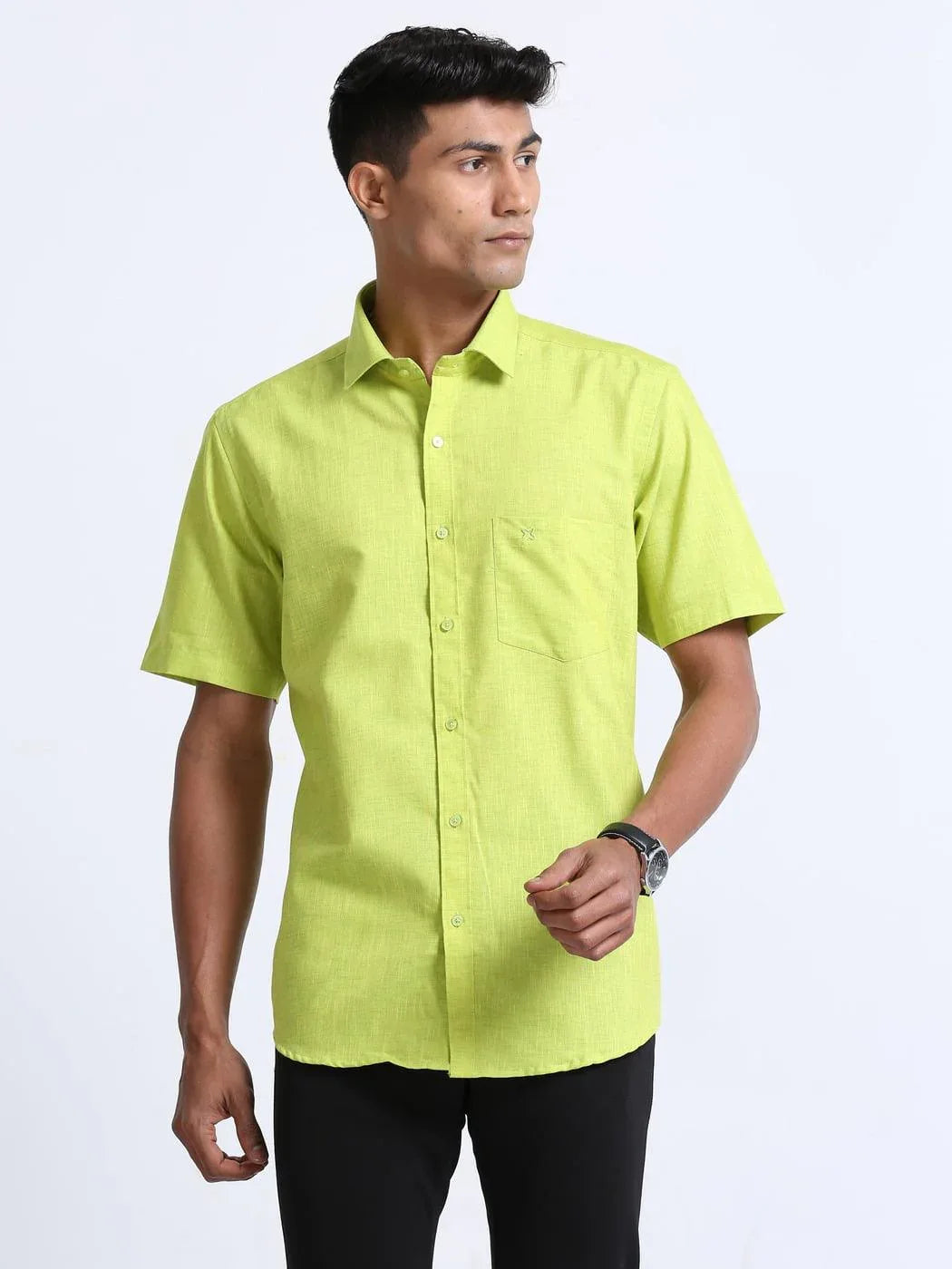 Linen-green-colour-half-sleeve-shirt-stylish