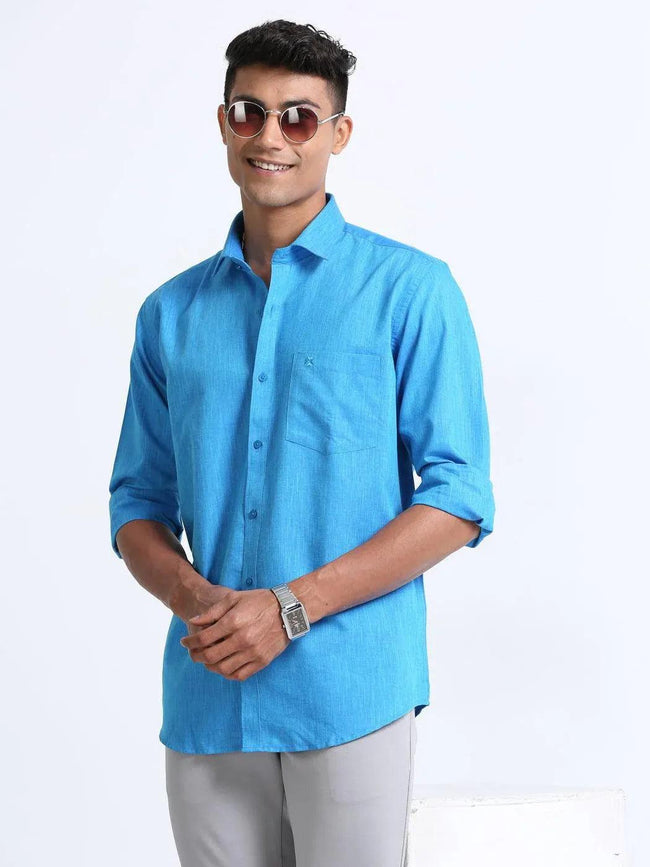 Cotton Linen Sky Blue Colour Full Sleeve Shirt Main Image
