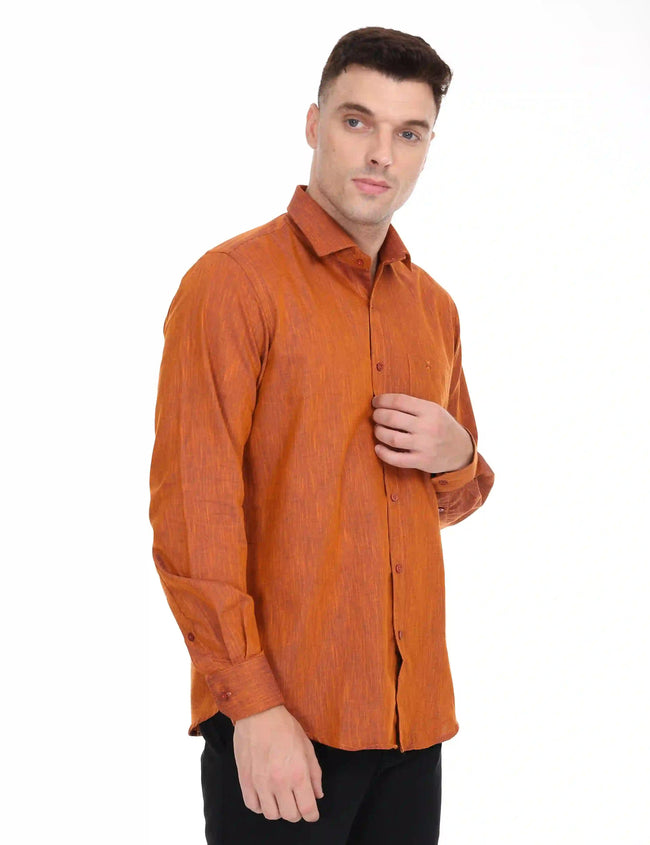 Linseed Cotton Orange Colour Shirt Full Sleeve -17014 Main Image