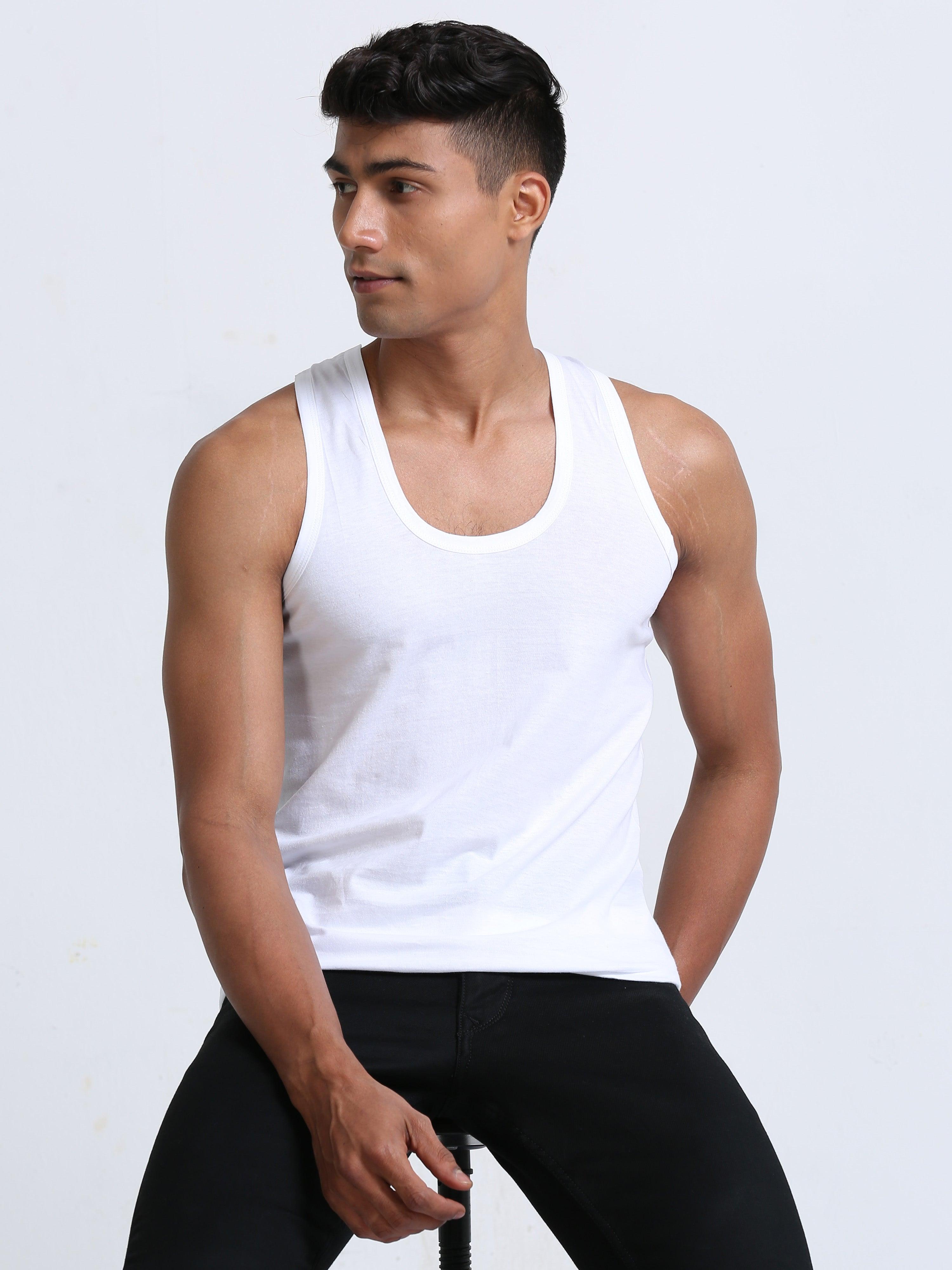 White Cotton Vest Without Sleeve