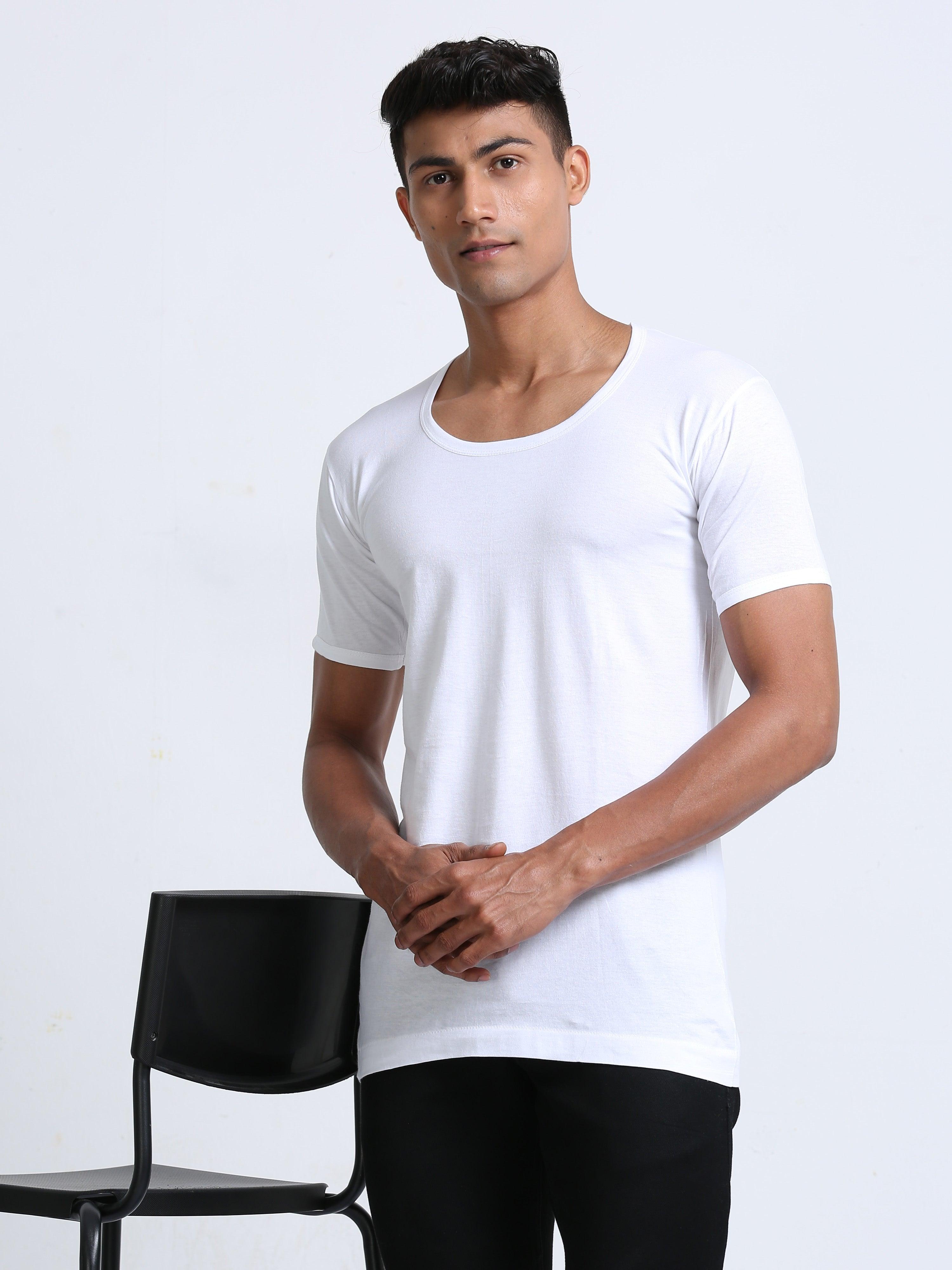 White Cotton Vest With Sleeve