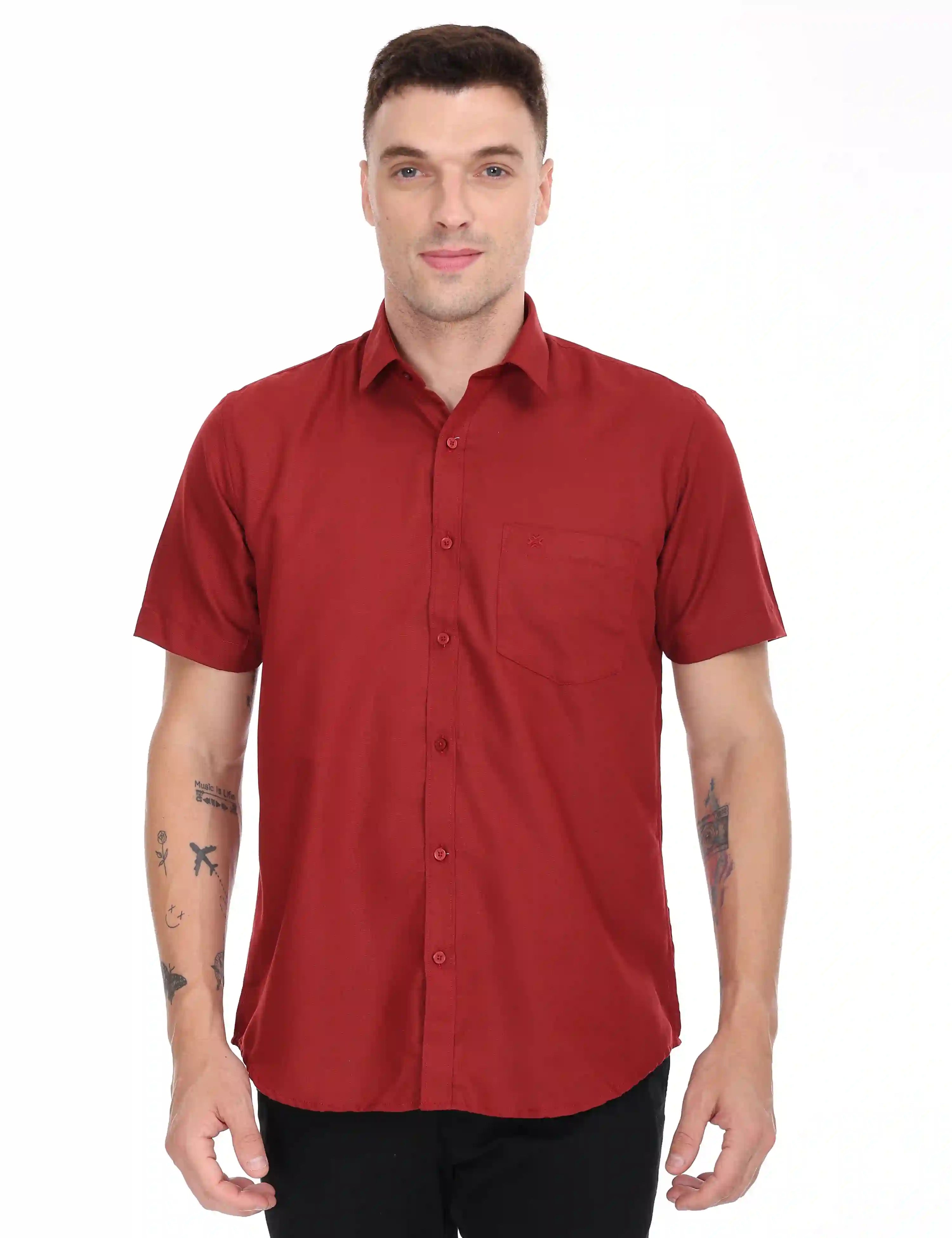 Red-colour-shirt-half-sleeve-front