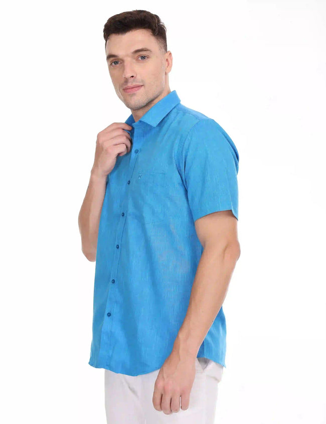 Linseed Cotton Sky Blue Colour Half Sleeve Shirt - 17006 Main Image