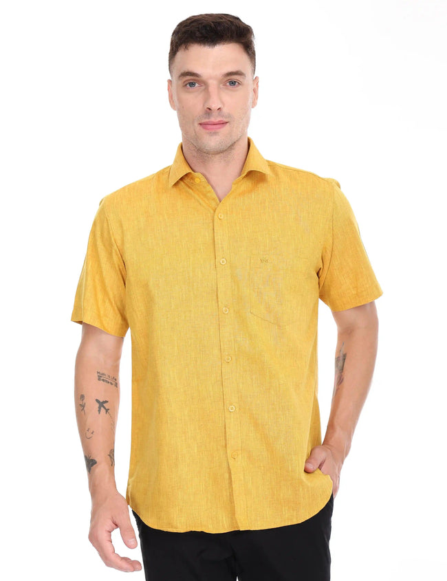 Rixo-yellow-colour-half-sleeve-shirt Hover Image