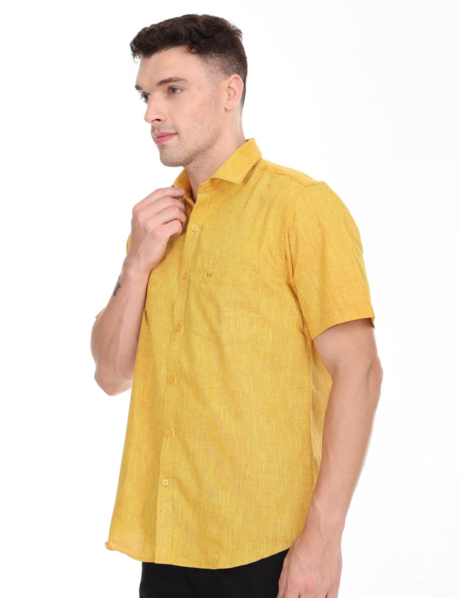 Linseed Cotton Yellow colour Half Sleeve Shirt - 17004 Main Image