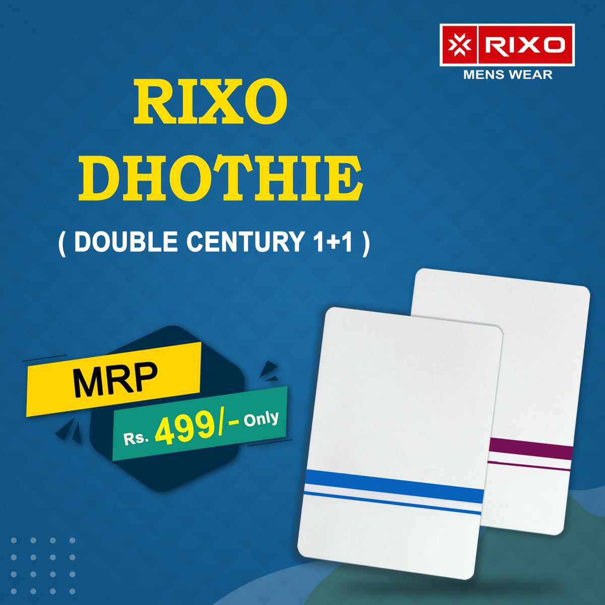 RIXO WHITE DOUBLE DHOTHIE COMBO OFFER ( 1+1 )