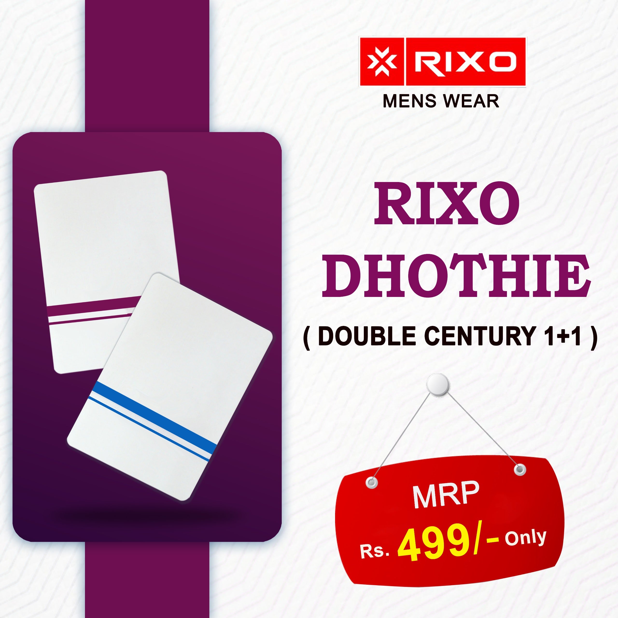 RIXO WHITE DOUBLE DHOTHIE COMBO OFFER ( 1+1 )