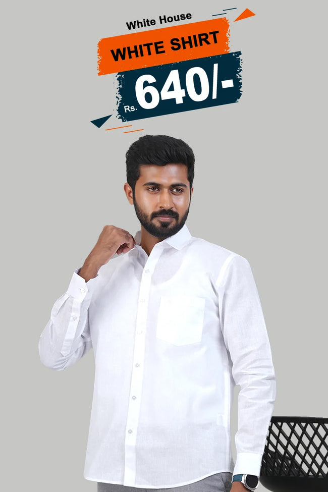 WHITE HORSE Men’s Premium Shirt – White – Full Sleeve Hover Image