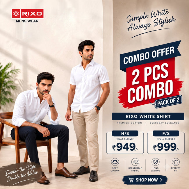 RIXO 2 Pcs Combo - White Shirt Hover Image