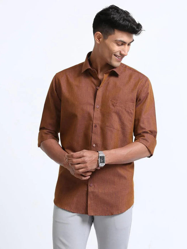 Cotton Linen Brown Colour Shirt Full Sleeve Main Image