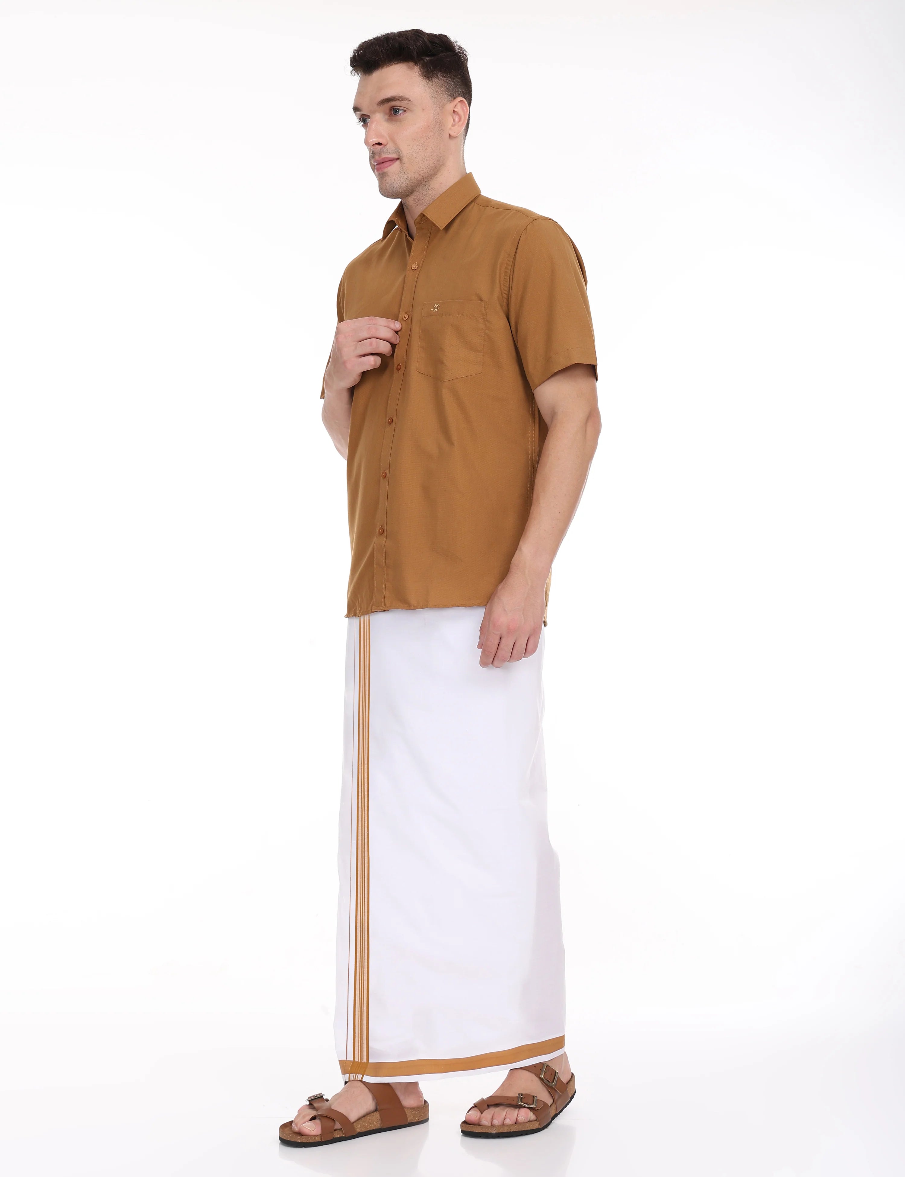 brown-half-sleeve-dhoti-and-shirt