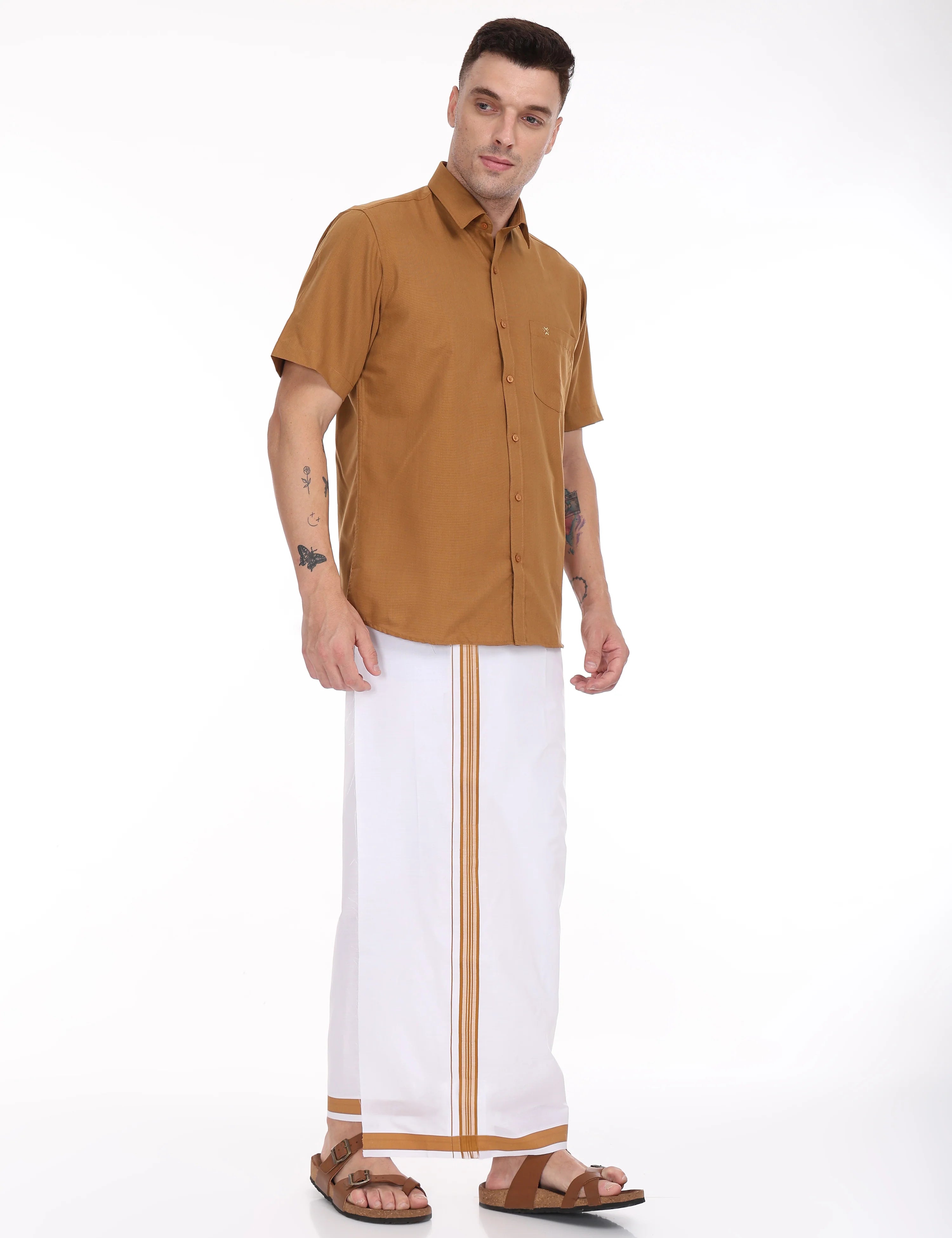 brown-half-sleeve-shirt-with-single-dhoti