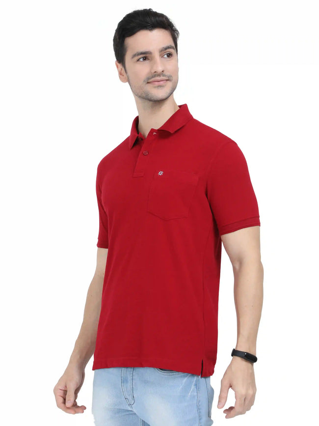 Coral Red Colour T-Shirt for Men - 7008 BUY 2 GET 1 FREE Main Image