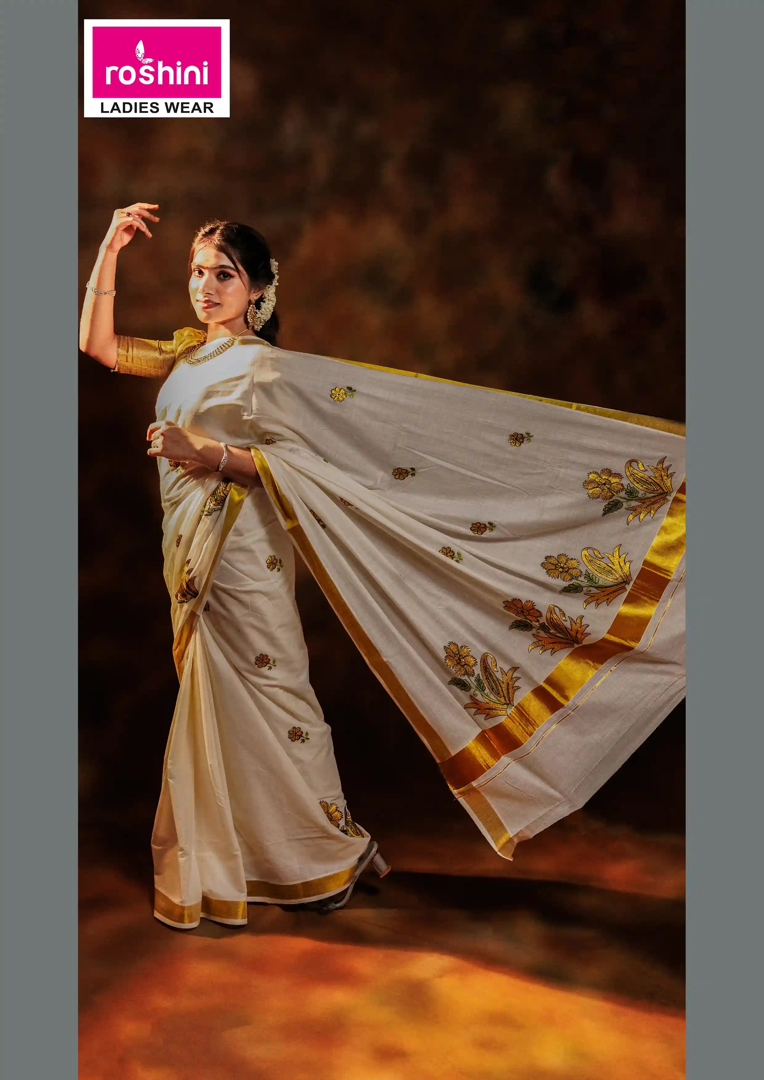 cream-colour-sarees-online-flower-print-roshini