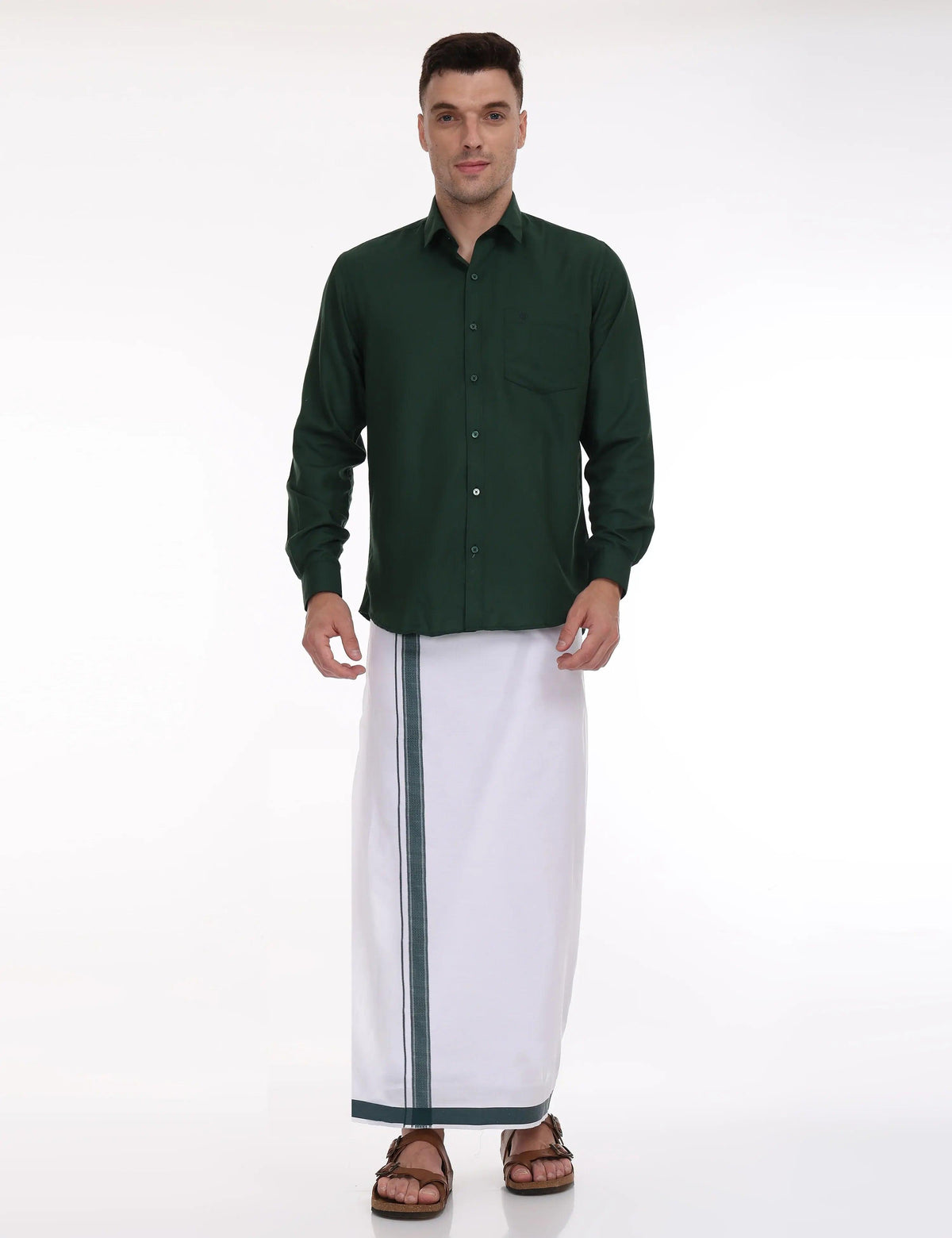 Full-Sleeve Green Shirt and Dhoti Set 310071
