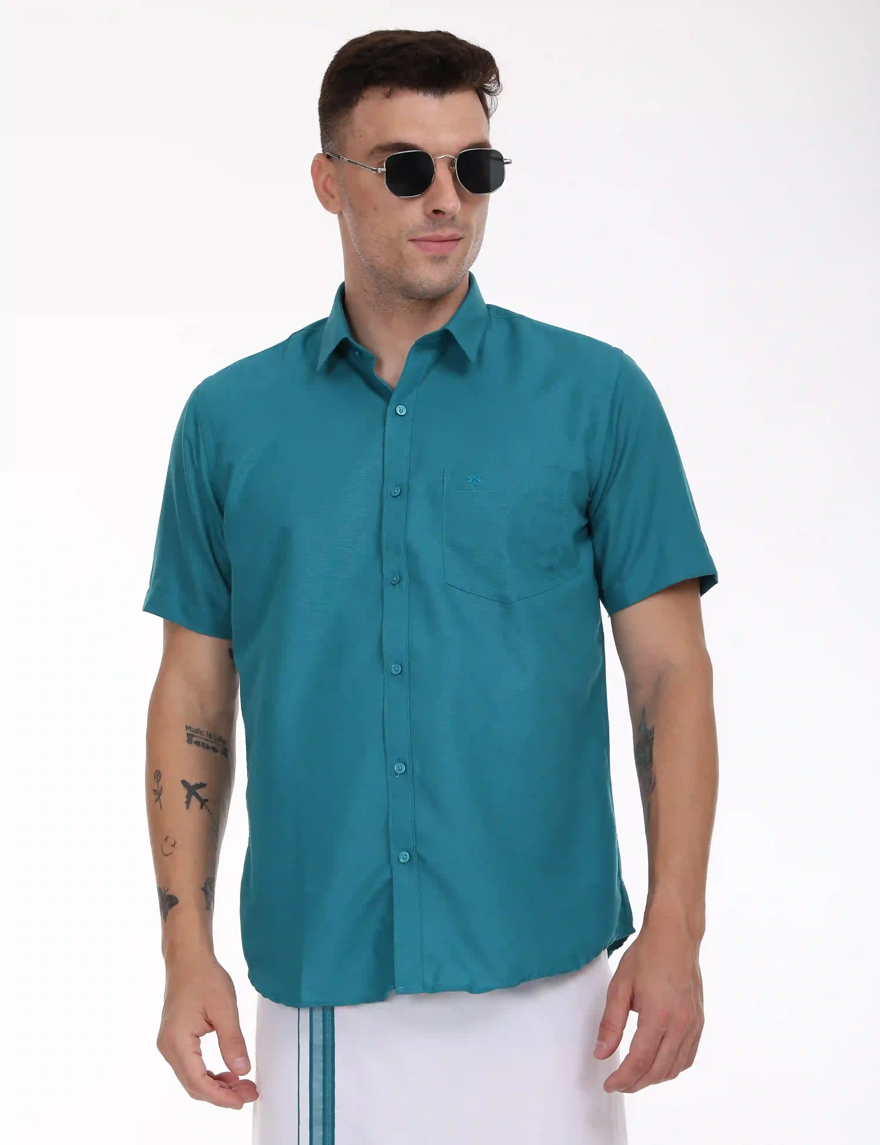 peacock-blue-colour-cotton-shirt