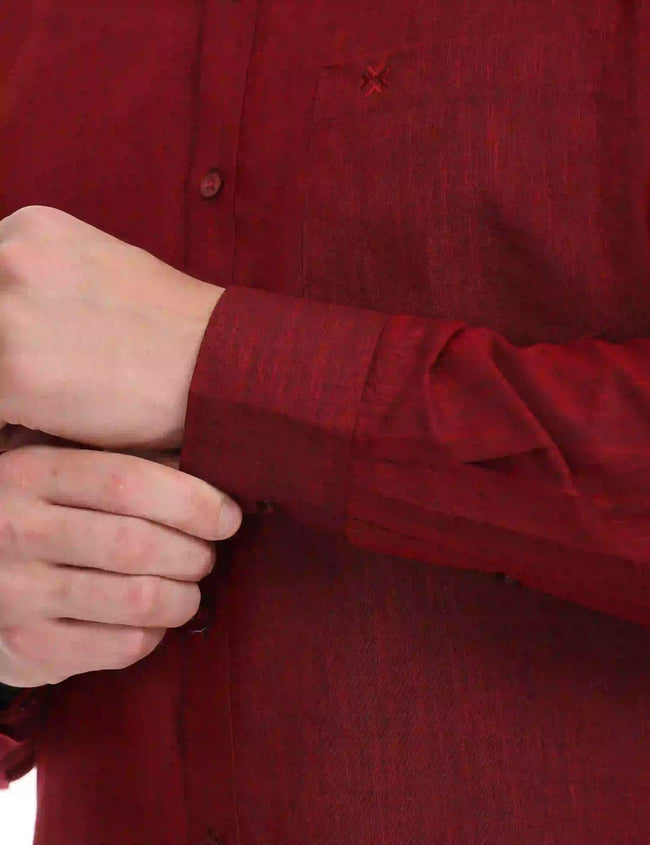 Linseed Cotton Red Colour Full Sleeve Shirt For Men -17010 Main Image
