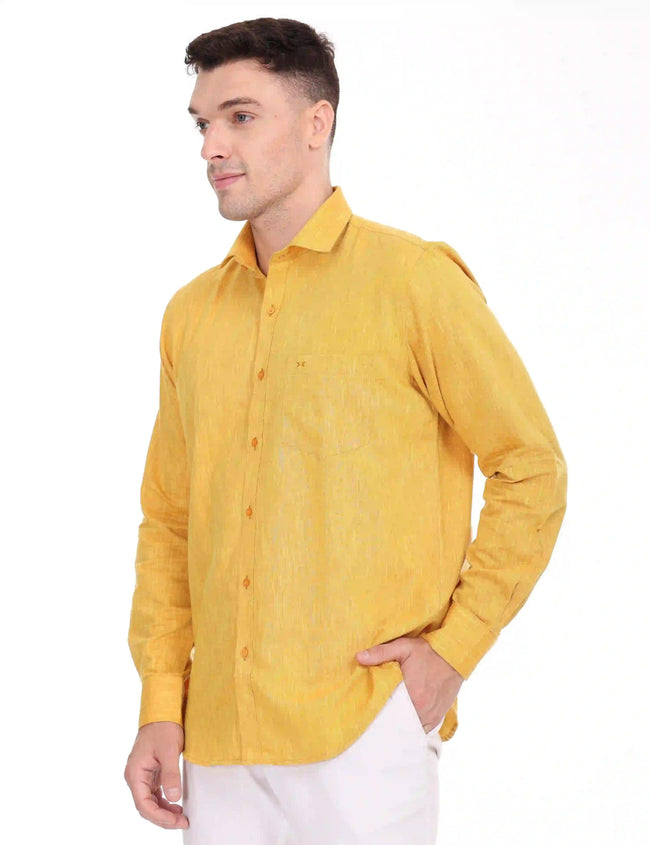 Linseed Cotton Full sleeve shirt for men yellow colour Main Image